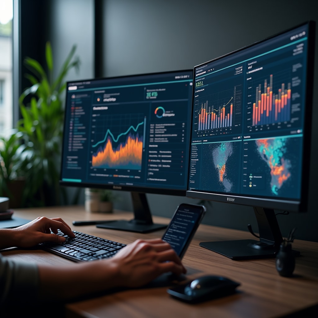 Comprehensive analytics dashboard with graphs and charts showing organizational metrics